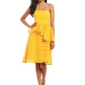 H by HALSTON Golden Strapless dress